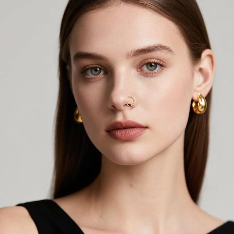 MODRSA Fake Nose Ring Hoop D Shape Fake Septum Piercing Non Pierced Septum Ring Clip on Lip Rings Faux Earring Stud for Men Faux Lip Piercings Jewelry for Women Halloween Jewelry - Image 2